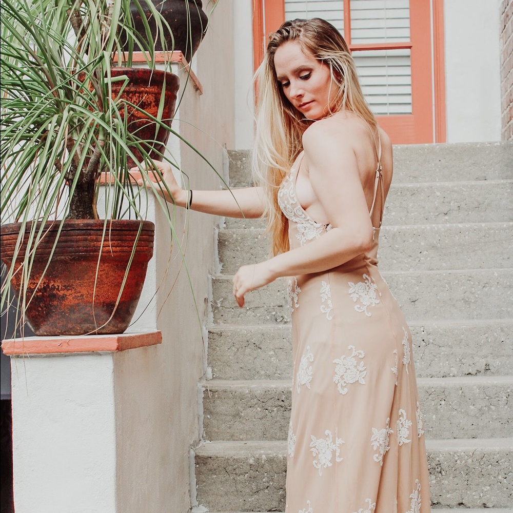 Forever 21 long nude and white gown, worn once